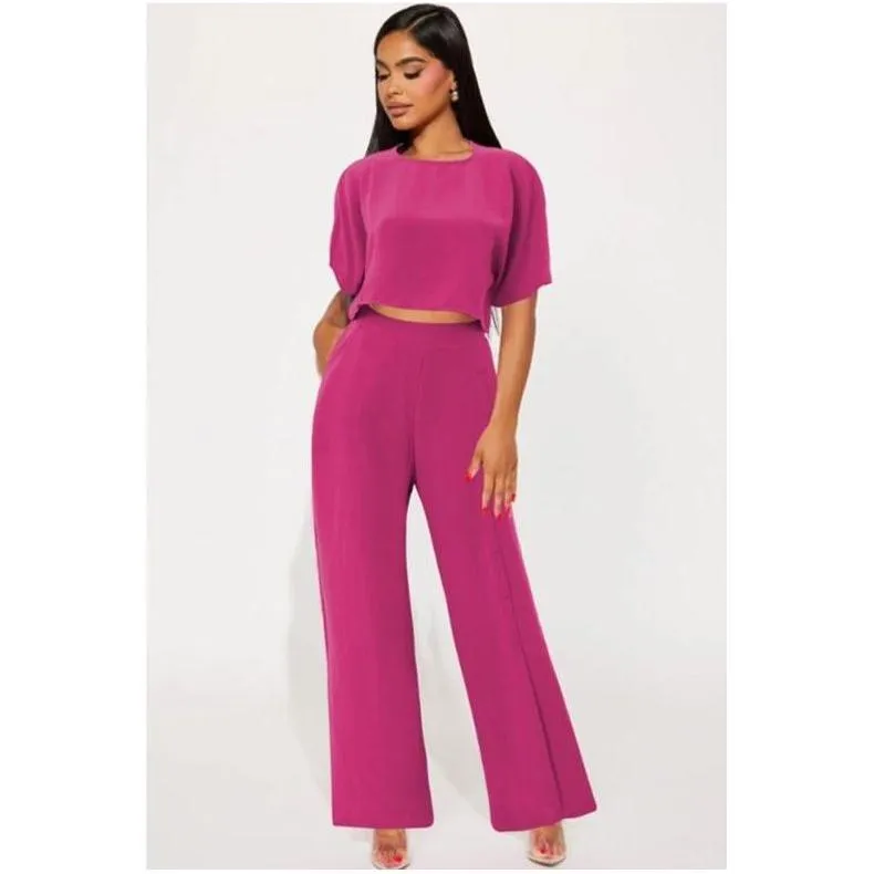 Crop Blouse & Wide Leg Pants Set.